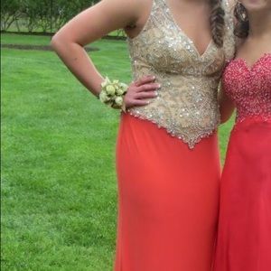 Jersey Bottom V neck Prom Dress in Coral